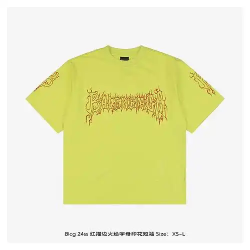 Blcg 24ss manga corta con estampado de letras de llama de trazo rojo