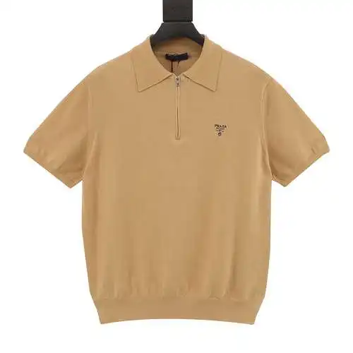 Prada Polo de manga corta de punto de lana con media cremallera y logo pequeño PRD
