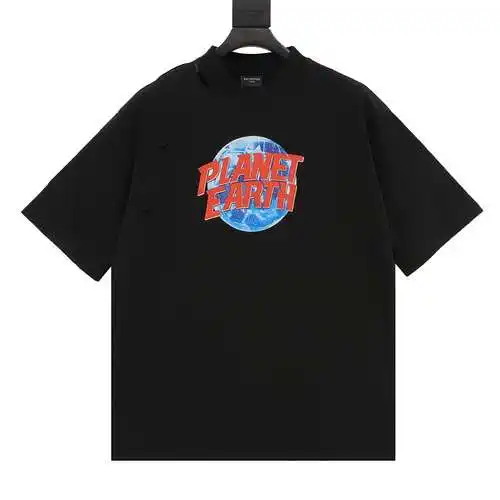 BLCG 24SS Camiseta de manga corta con lavado desgastado y estampado Earth