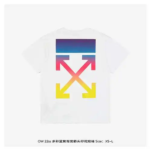 OW 22ss manga corta con estampado de flechas degradadas en azul y morado colorido