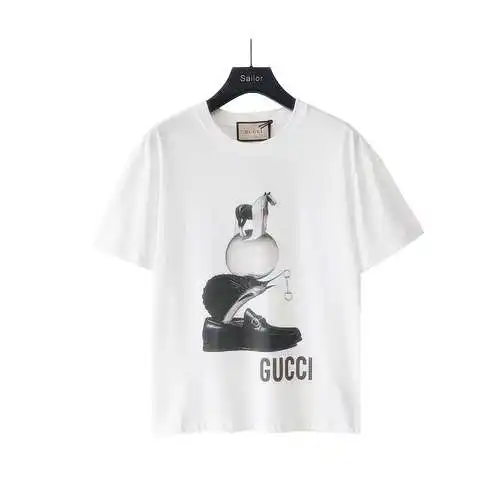 GC Gucci 24ss zapatos de cabeza de caballo con logo de letra clásico estampado de manga corta