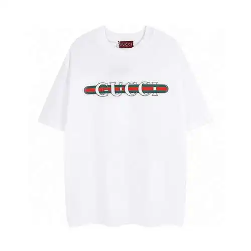 GC Gucci 2024 camiseta de manga corta con cuello redondo y estampado clásico con cinturón de primave