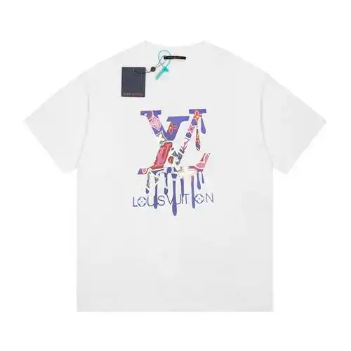 Camiseta de manga corta con letras tridimensionales disueltas LV Louis Vuitton 24ss