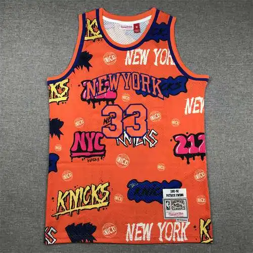 Knicks No. 33 Ewing Graffiti Versión Rojo