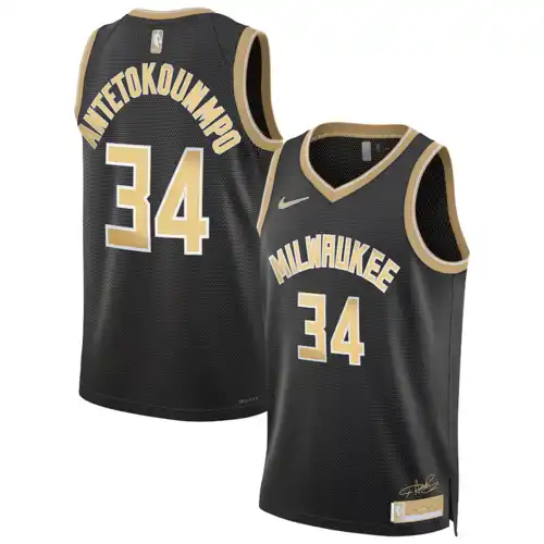 2024 Bucks No. 34 Antetokounmpo Oro Negro