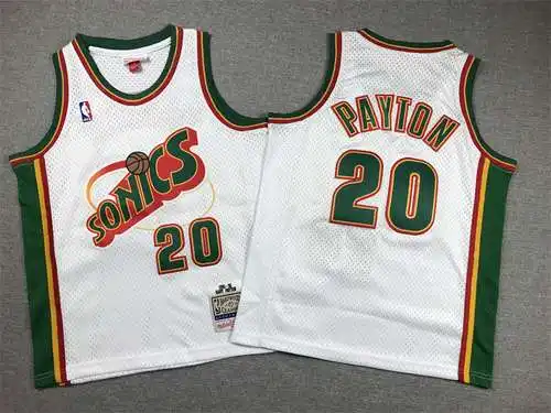 Ropa Infantil SuperSonics No. 20 Gary Payton Etiqueta Retro Blanco