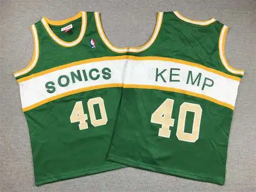 Ropa Infantil SuperSonics No. 40 Shawn Kemp Etiqueta Retro Rayas Blancas Horizontales Verdes