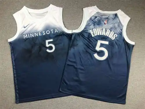 Ropa Infantil 24 Estilos Timberwolves No. 5 Anthony Edwards City Edition Degradado Azul
