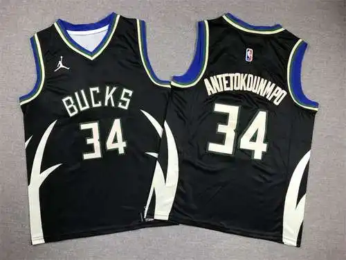Ropa Infantil Bucks No. 34 Giannis Antetokounmpo Edición Anuncio Negro