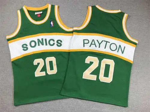 Ropa Infantil SuperSonics No. 20 Gary Payton Logo Retro Rayas Blancas Horizontales Verdes