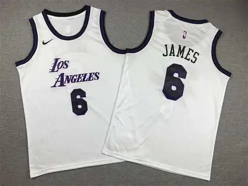 Ropa Infantil 23 Estilos Lakers No. 6 James City Edition Blanco