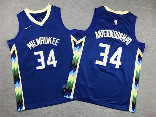 Ropa Infantil 23 Bucks No. 34 Giannis Antetokounmpo City Edition Azul