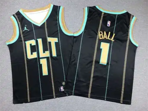 Ropa Infantil 23 Estilos Hornets No. 1 LaMelo Ball City Edition Negro