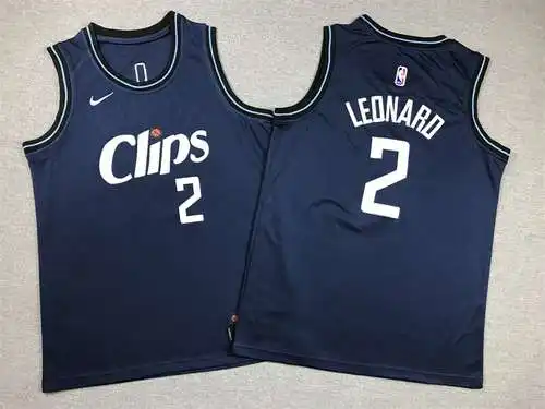 Ropa Infantil 24 Estilos Clippers No. 2 Kawhi Leonard City Edition Azul Oscuro