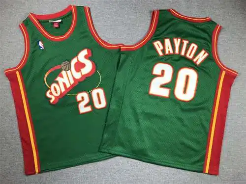 Ropa Infantil SuperSonics No. 20 Gary Payton Etiqueta Retro Verde