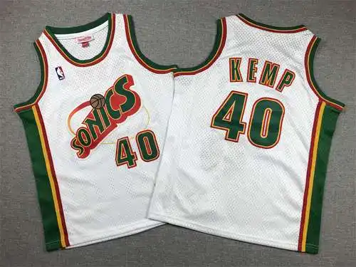 Ropa Infantil SuperSonics No. 40 Shawn Kemp Etiqueta Retro Blanco