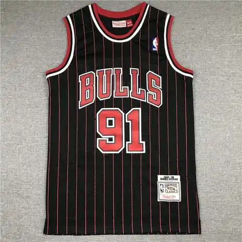 Bulls No. 91 Rodman Retro Rayas Negras y Rojas