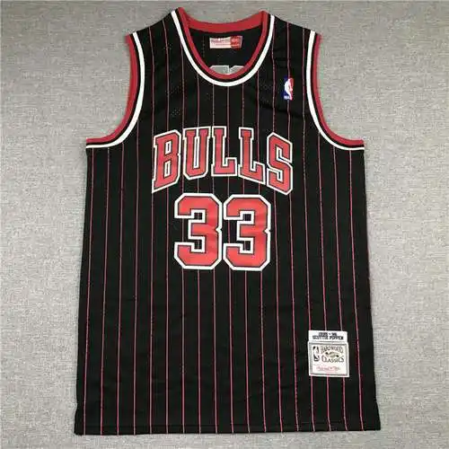 Bulls No. 33 Pippen retro raya negra y roja