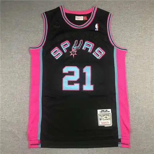Spurs No. 21 Duncan Retro Negro Borde Rojo