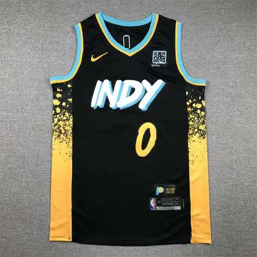 24 nueva temporada Pacers No. 0 Terese Haliburton City Edition Negro