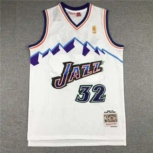 Jazz No. 32 Karl Malone Montaña Nevada Blanco
