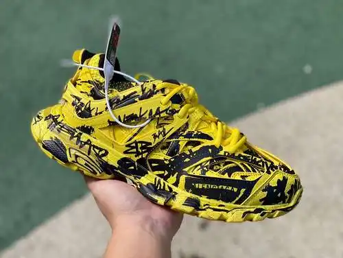Balenciaga 1.0 negro y amarillo m puro original⚡️ Balenciaga Track 1.0 Grathti malla efecto mancha m