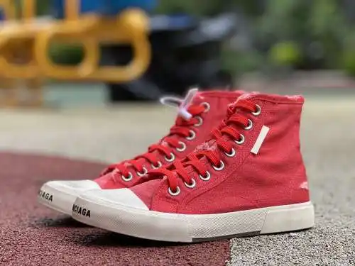 Zapatillas de lona Paris, zapatillas altas blancas y rojas, una talla demasiado grande Balenciaga/Ba