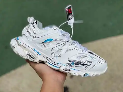 Balenciaga 1.0 graffiti blanco y azul M pure original⚡️ Balenciaga Track 1.0 Grafhti zapatos papá ba
