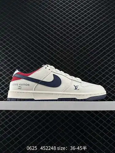 24 Nike LV x Nike Dunk Low Beige Azul Rojo Este modelo aboga por romper las restricciones tradiciona