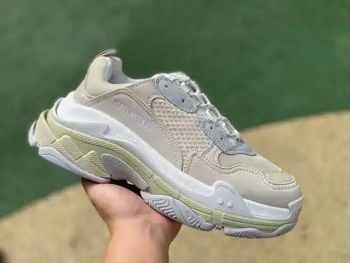 Balenciaga blanco y gris Balenciaga Triple S zapatos dad bajos de espuma de doble capa de malla blan