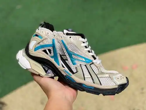Balenciaga 7.0 blanco marrón azul M puro original ⚡️ Balenciaga Runner Grafhti malla con cordones es