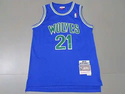 Timberwolves No. 21 Garnett Retro Azul Verde Letras