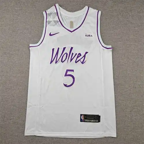 Timberwolves No. 5 Anthony Edwards letra blanca blanca