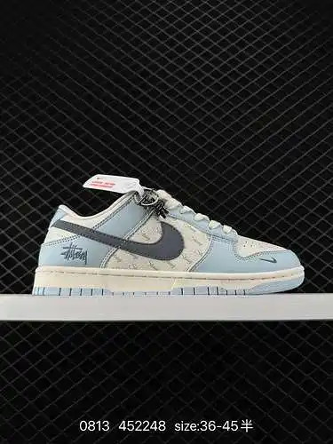 24 NK SB Dunk low stussi - British light blue Anniversary High - end custom Low Top Leisure shoes cf