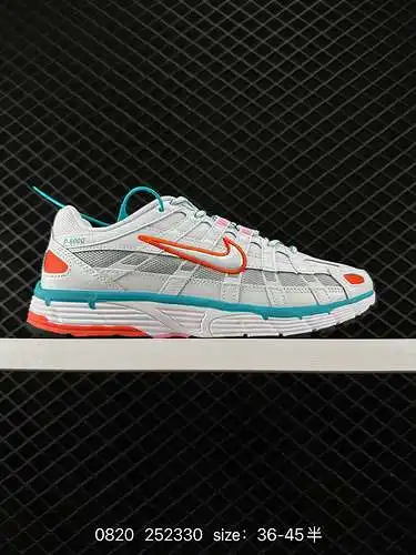 Las zapatillas de correr Nike P - 6 tienen ganchos rojos dentro y fuera, hechas de material transpir