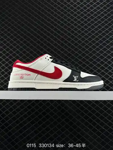 1d70g NK Dunk Low retro quottiy alta gama personalizada LV blanco, negro y rojo de baja parte zapati