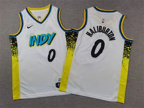 Ropa infantil 2425 temporada Pacers equipo Poo número Thales Haliburton City Edition blanco