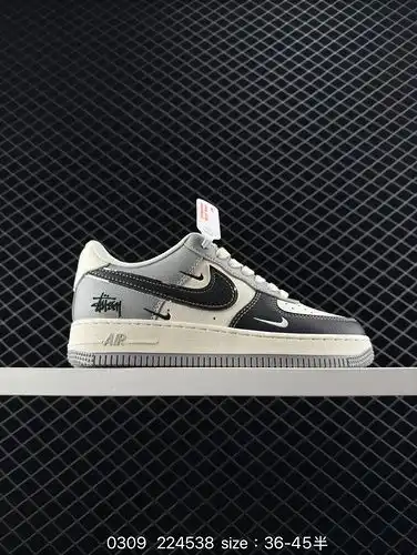 190 nivel de la empresa Nike Air Force 107 Low quotStusey co marca Mi Bai Negro Gris dual combinatio