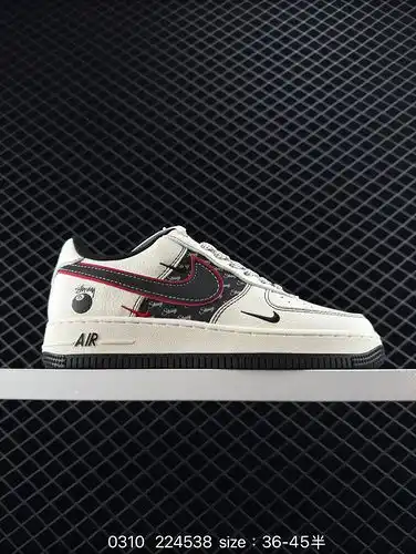 190 Nivel de la empresa Nike Air Force 1 Bajo 07 x Stussy blanco gris negro pequeño gancho original 