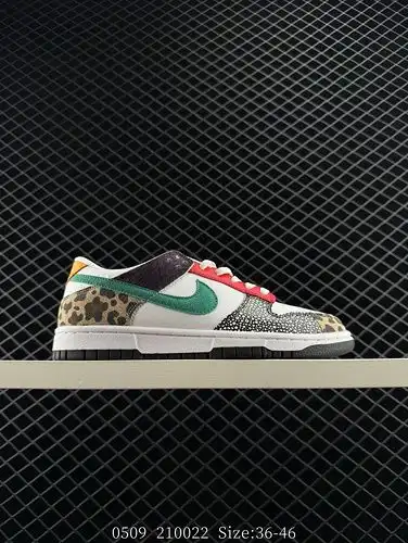 The Nike Dunk se "patchwork" zoo low top sneakers feature popular color schemes, textures,