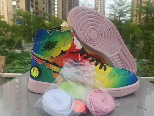 Air Jordan 1 Corbata de arco iris teñido J Balvin Co marca zapatos para hombre y mujer 3647