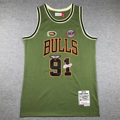 Bulls No. 91 Dennis Rodman Retro Army Green