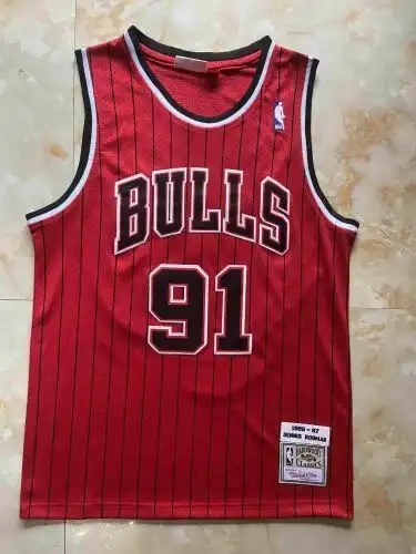 Bulls No. 91 Dennis Rodman Retro Red Stripes