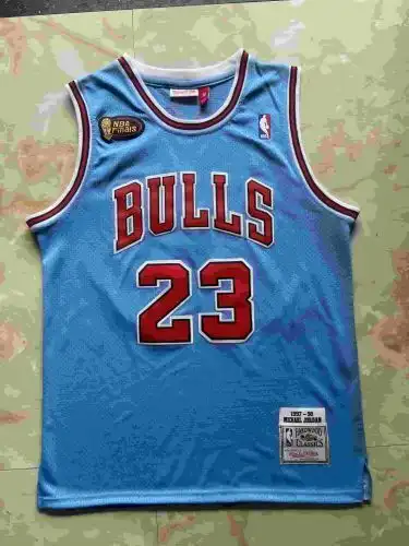 Bulls No. 23 Michael Jordan Finals Retro Light Blue