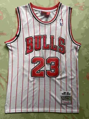 Bulls No. 23 Michael Jordan Retro White Red Stripes