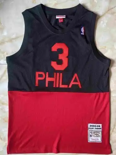76ers No. 3 Allen Iverson Retro Black on top and Red on bottom