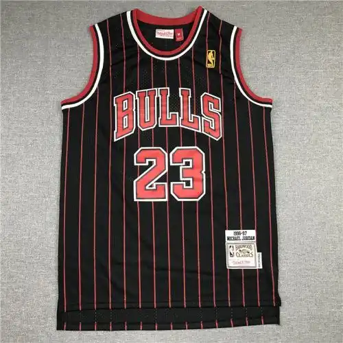 Bulls No. 23 Michael Jordan Retro Gold Label Black and Red Bars