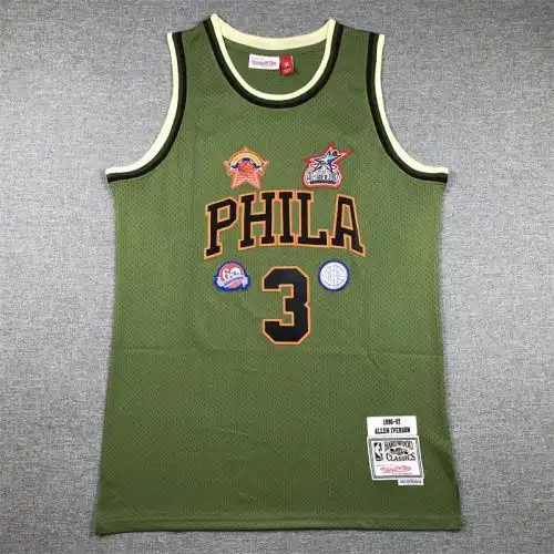 76ers No. 3 Allen Iverson Retro Army Green