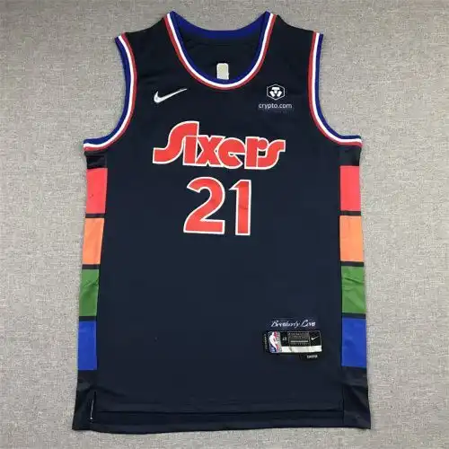 22 season 76ers No. 21 Joel Embiid Anniversary Diamond Cage Dark Blue