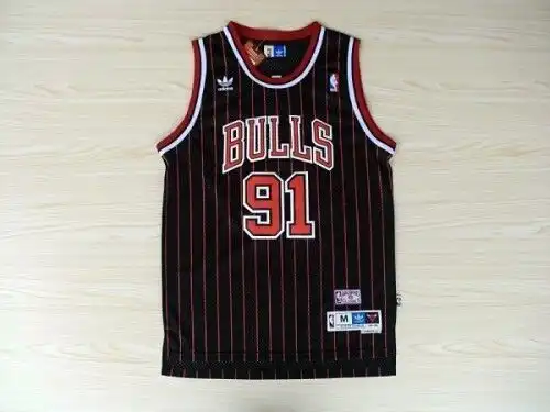 Bulls No. 91 Dennis Rodman Black and Red Bars